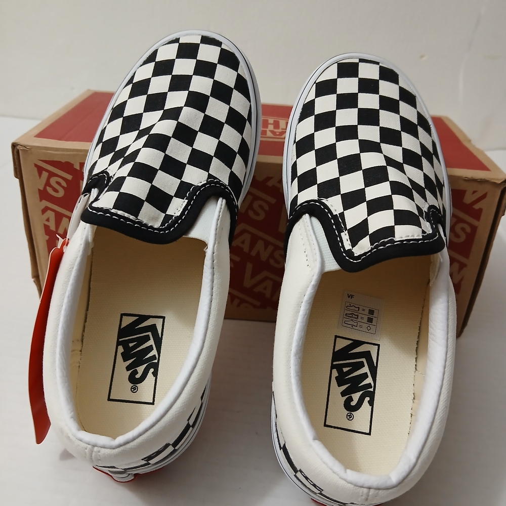Vans Kids Black and White Checkerboard Slip-On Sneakers Size 1 New $40 - Picture 7 of 9
